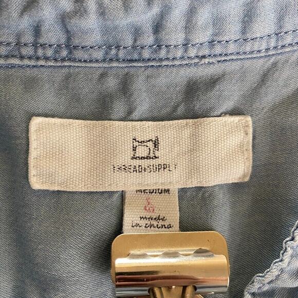 Thread & Supply Shirt Dress Women Medium Blue Button Up Drawstring Waist Pockets - Picture 2 of 14